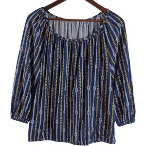 Michael Kors Women's XL Preppy Blue White Rope & Chain Nautical 3/4 Sleeve Top